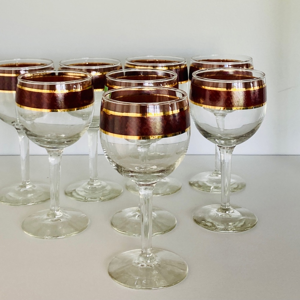 Set of 6 vintage leather look wine glasses